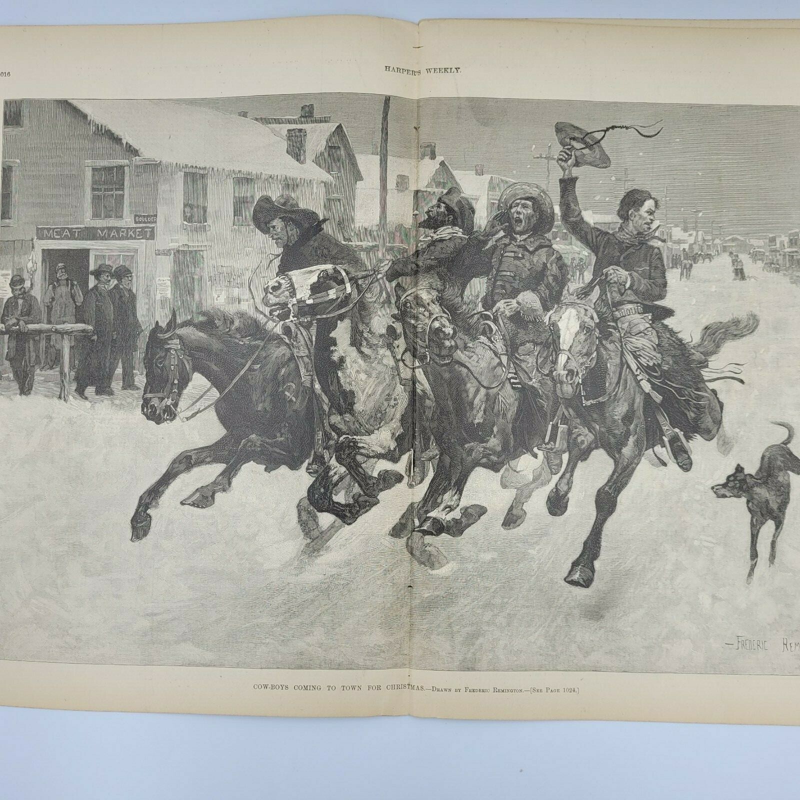 Harpers Weekly 12/21/1889 Remington’s “Cowboys Coming To Town For Christmas”