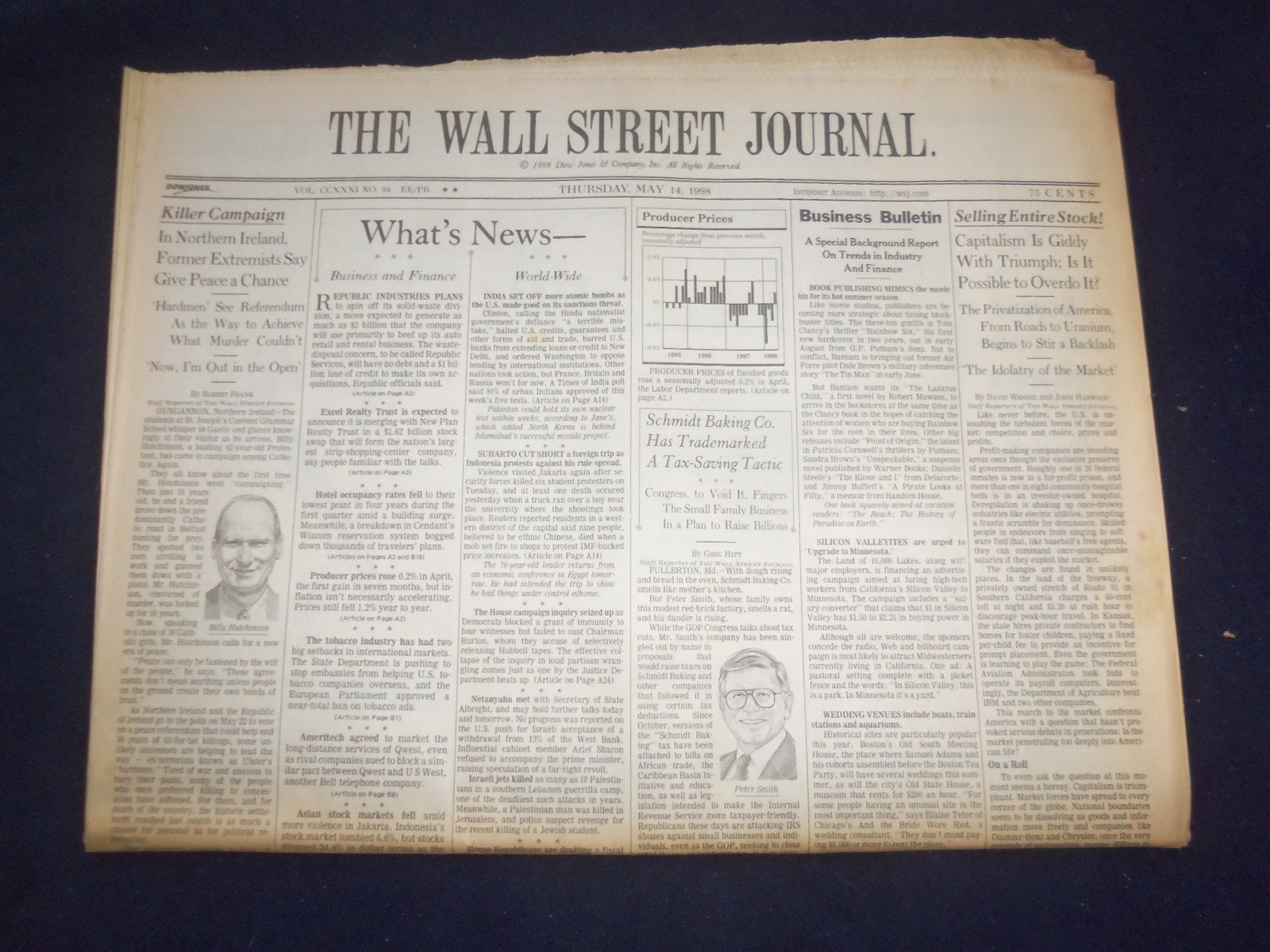 1998 MAY 14 THE WALL STREET JOURNAL – NO. IRELAND GIVE PEACE A CHANCE – WJ 101