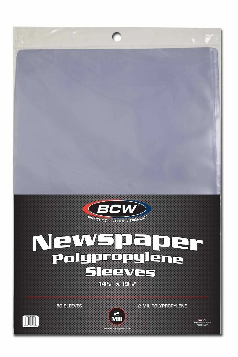 (50 Count Pack) BCW 14×19 Newspaper Sleeves 14 1/8 X 19 1/8 Clear Poly 2 Mil