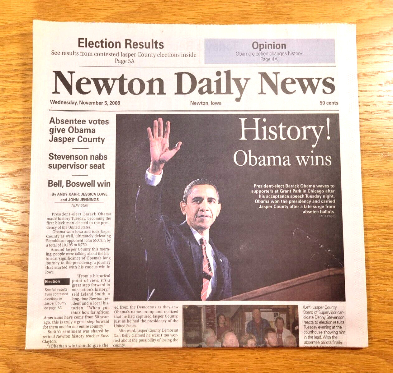 Newton Daily News Iowa Newspaper President Barack Obama Elected November 5, 2008