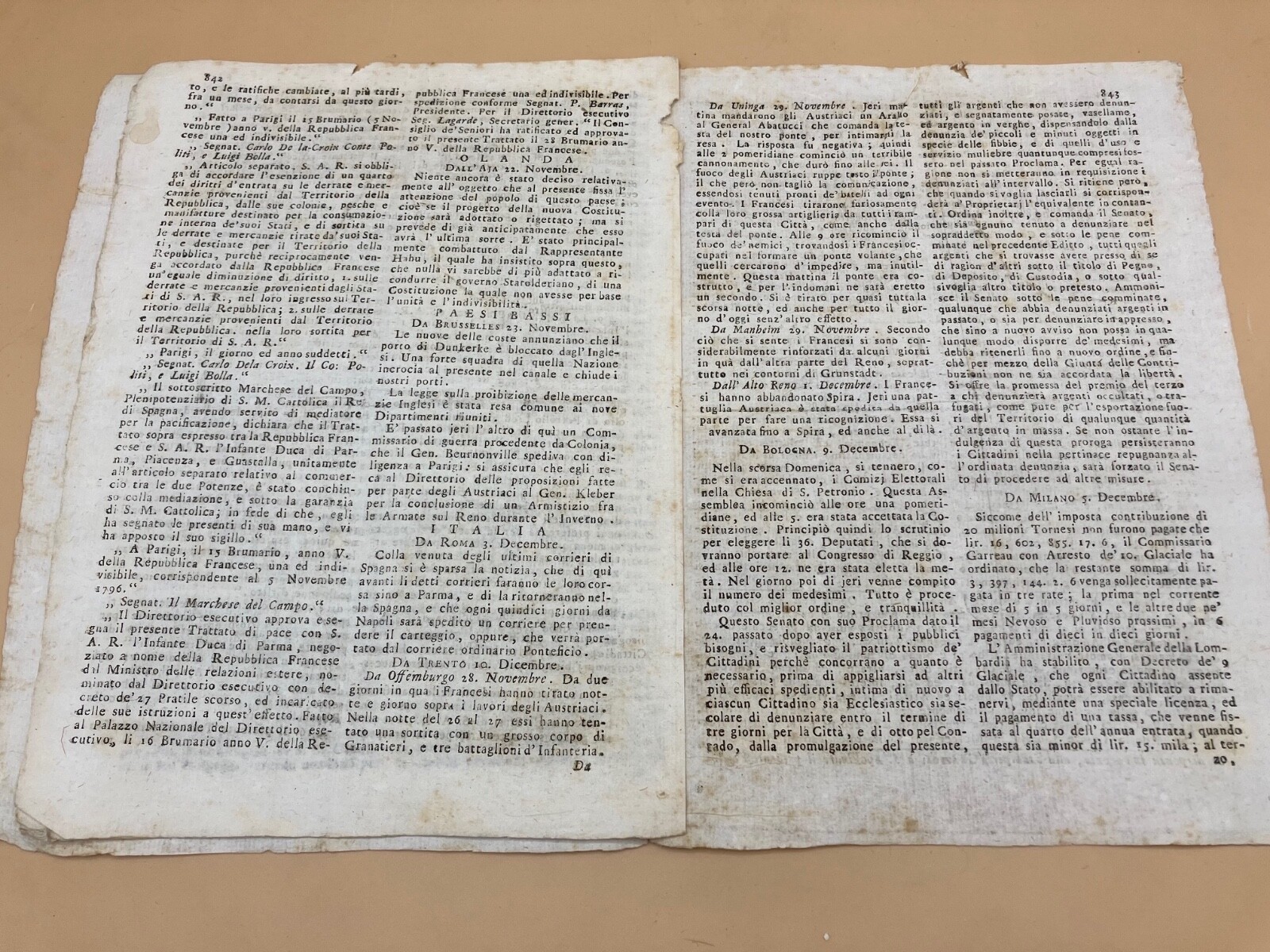 1796 Original Newspaper “Notizie dal Mondo” w/ article on the Directory
