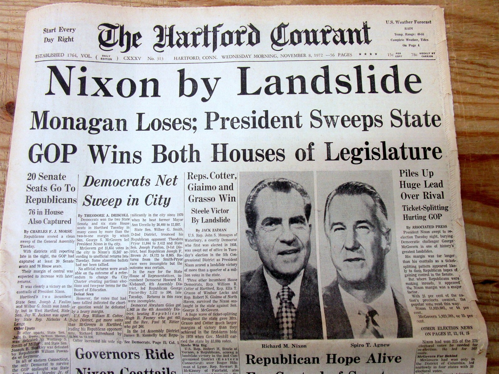 1972 headline newspaper Republican RICHARD NIXON is RE-ELECTED US PRESIDENT