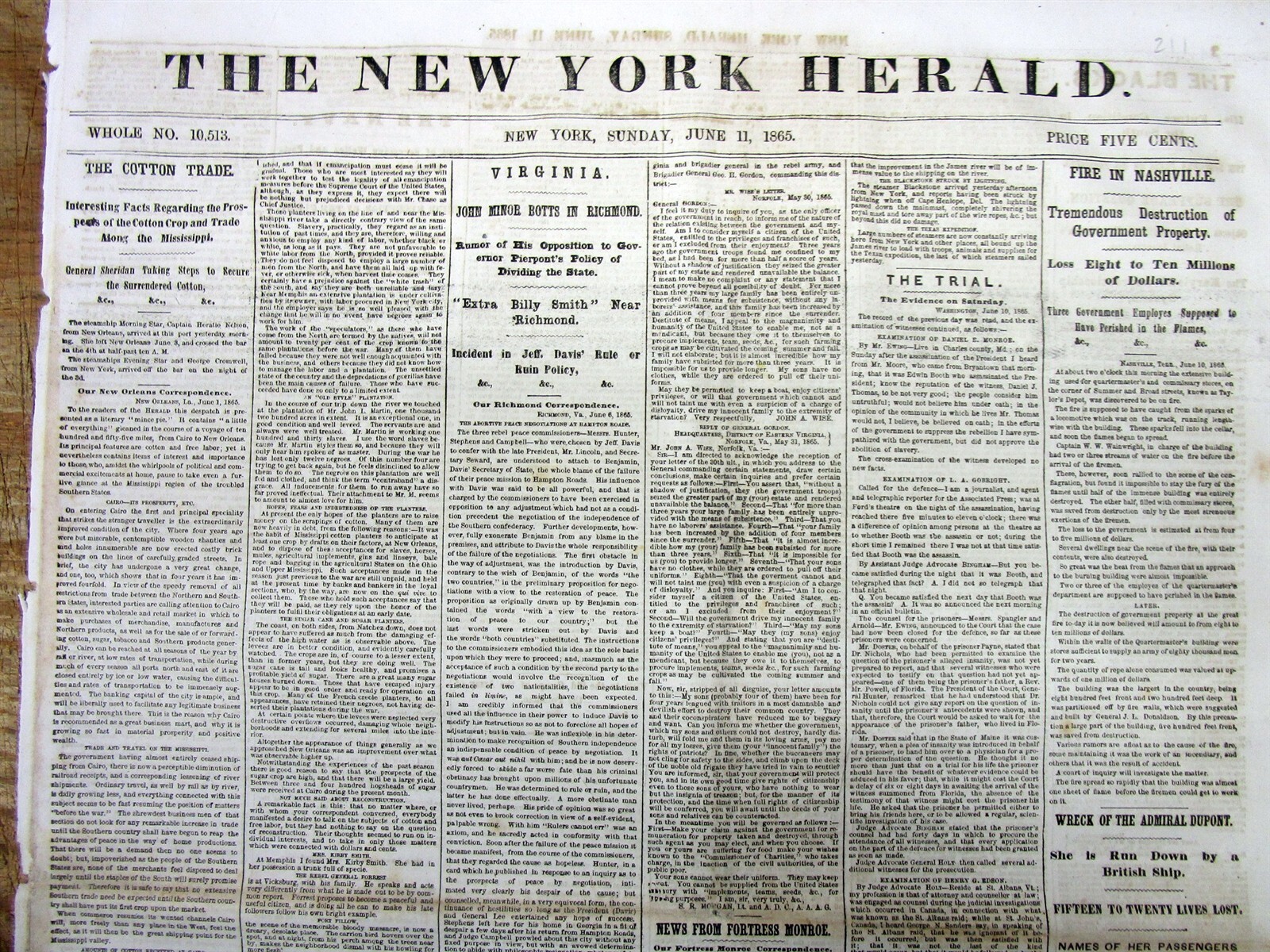 1865 newspaper w FATE of the FREED NEGR0 SLAVES in TENNESSEE after the Civil War