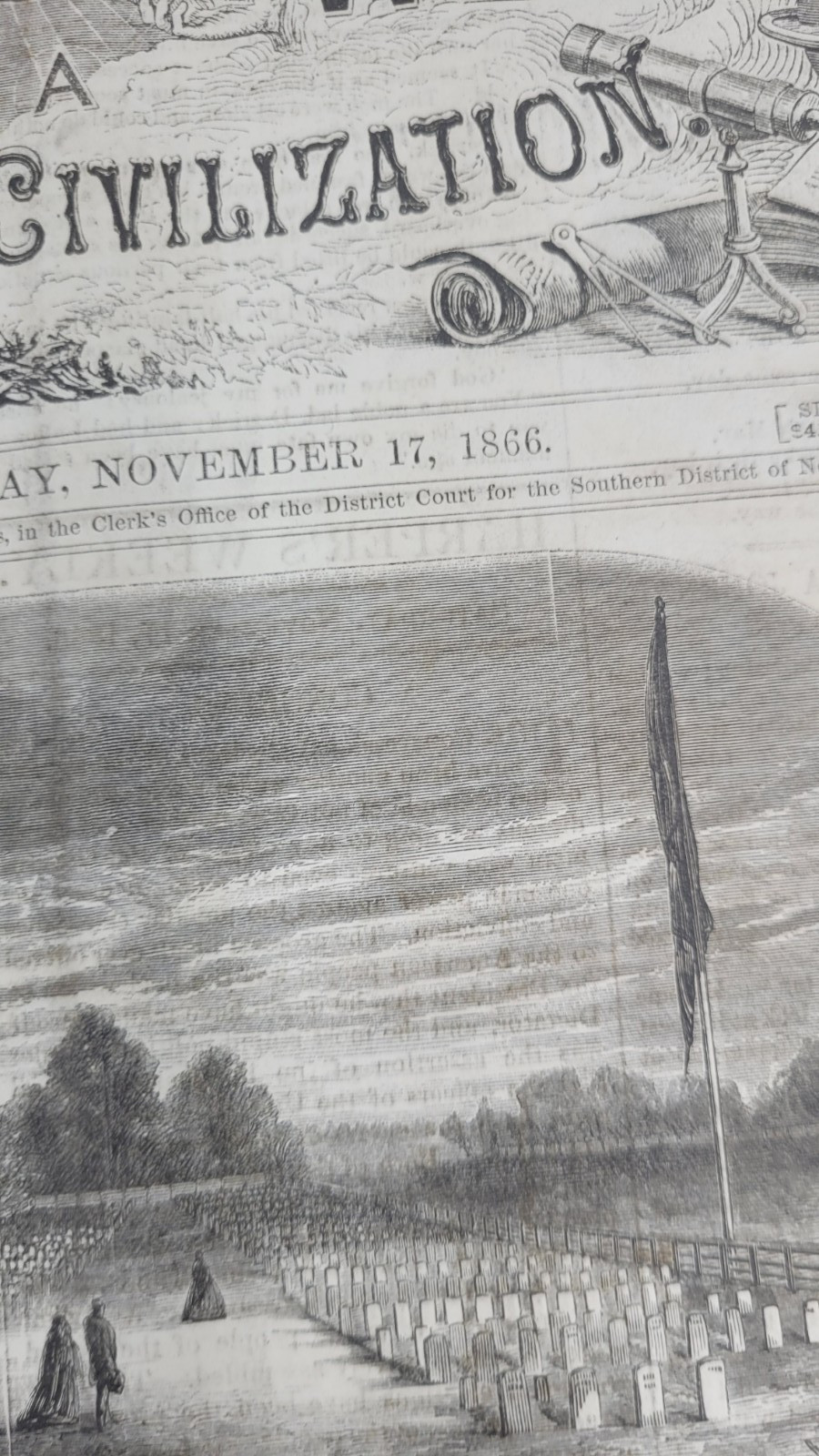 Harper’s Weekly 11/17/1866 lg print Venice Italy / Confederate Cemetery Tenn