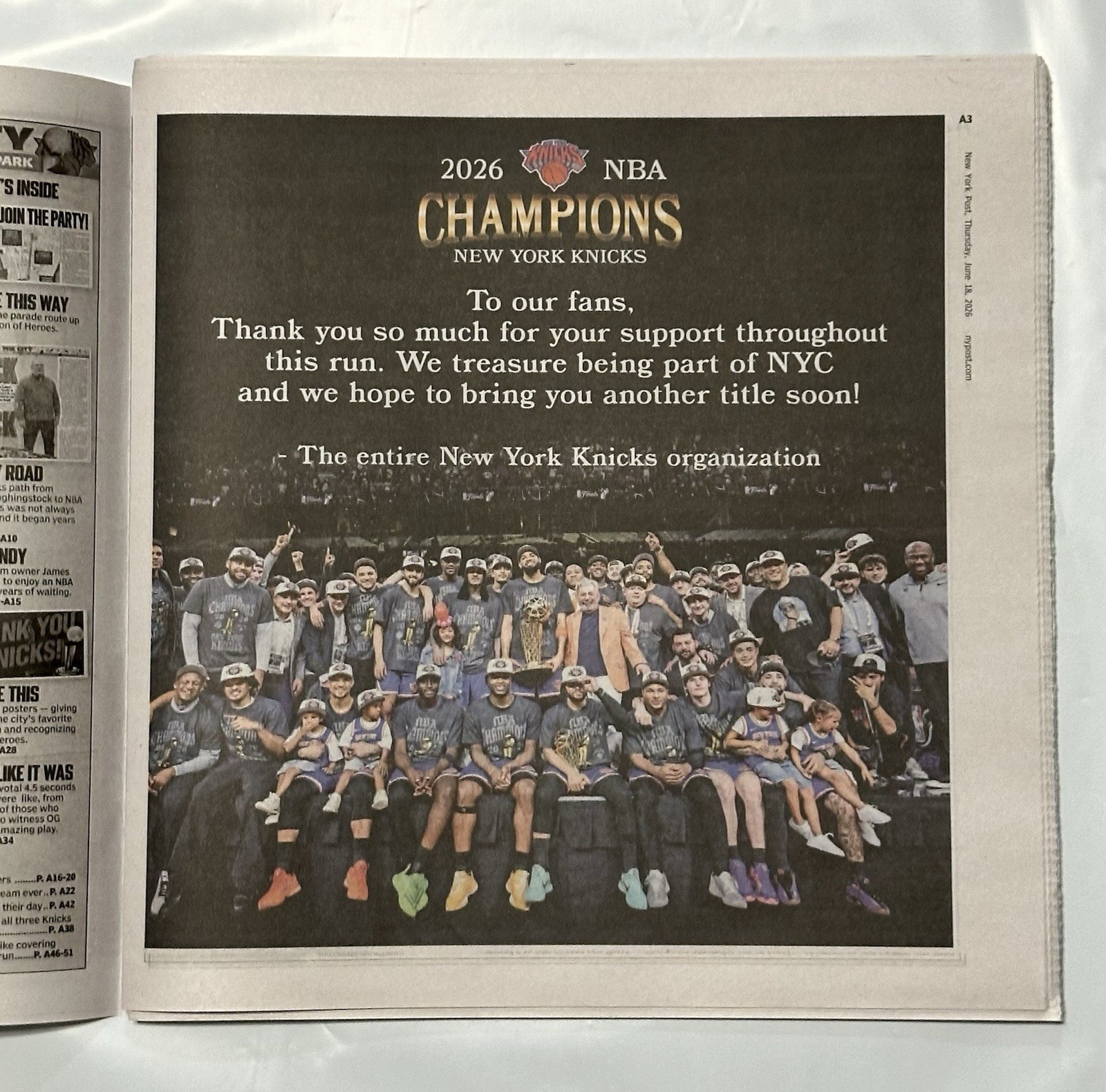 ? NEW YORK POST NEWSPAPER 6/18/26 KNICKS PARADE SPECIAL “Kings Of The City” ?