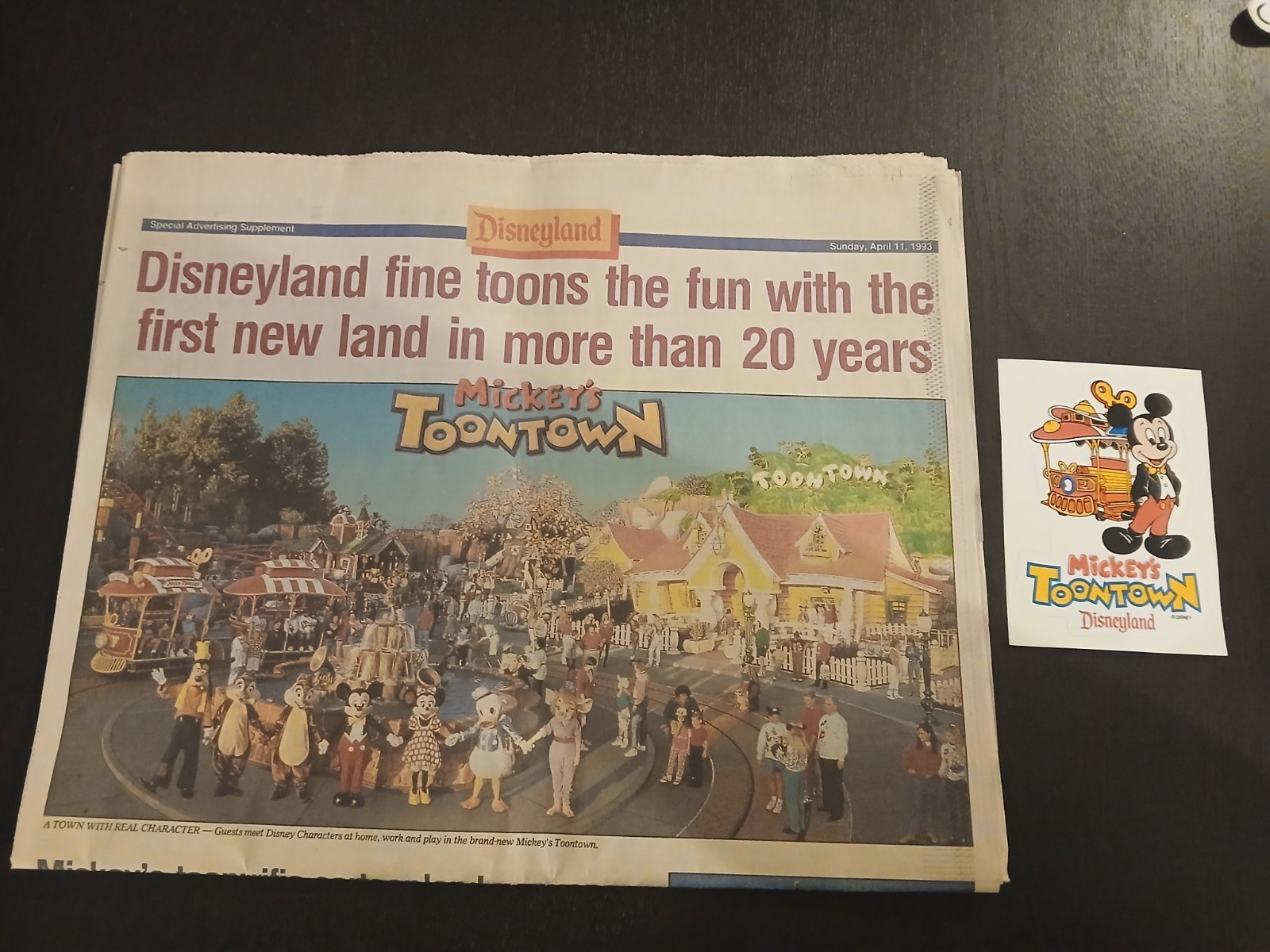 1993 Disneyland Mickey’s Toontown Newspaper Supplement and sticker