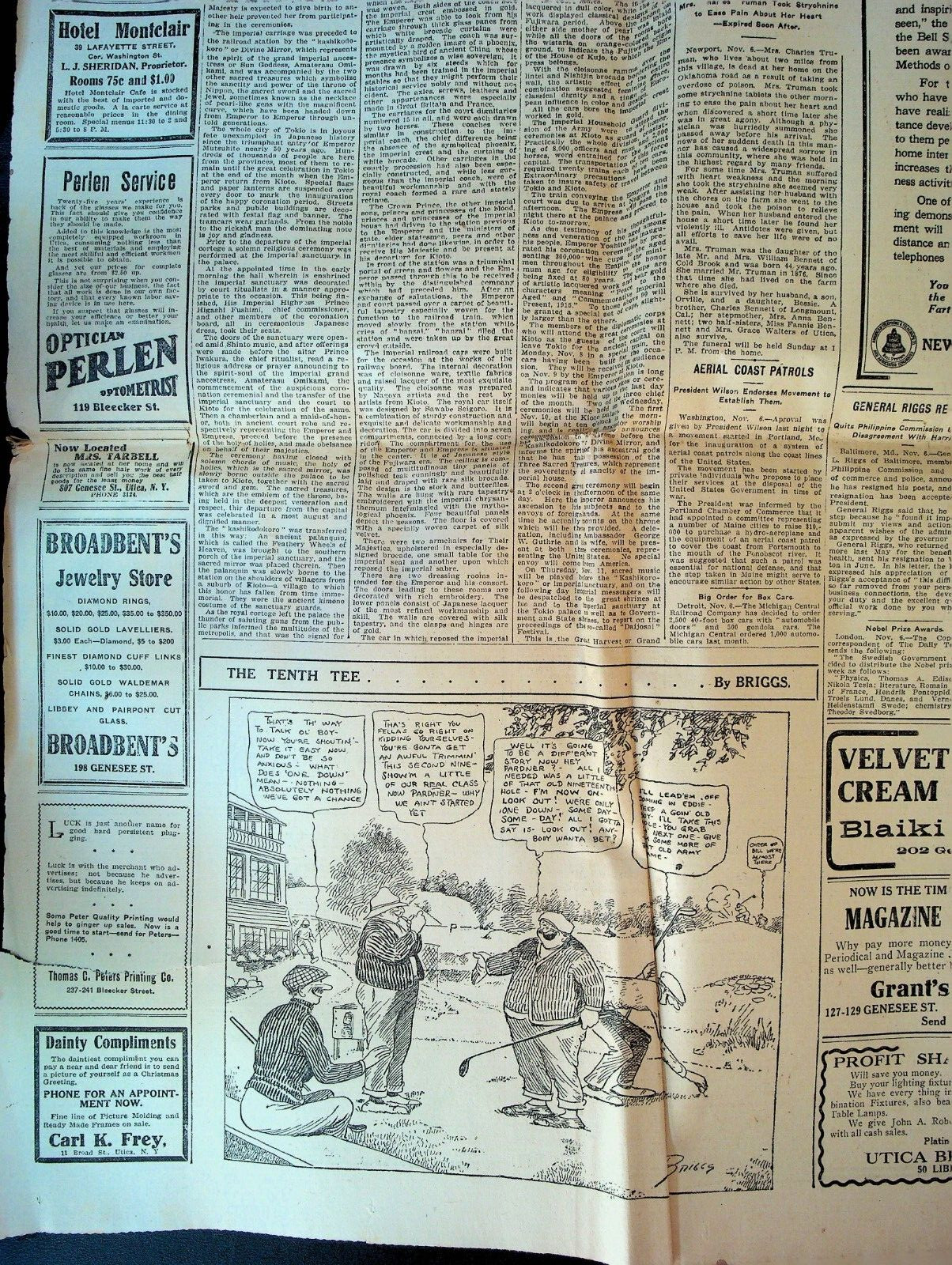 Utica Observer November 6 1915 WWI Princeton v Harvard Football Briggs Golf