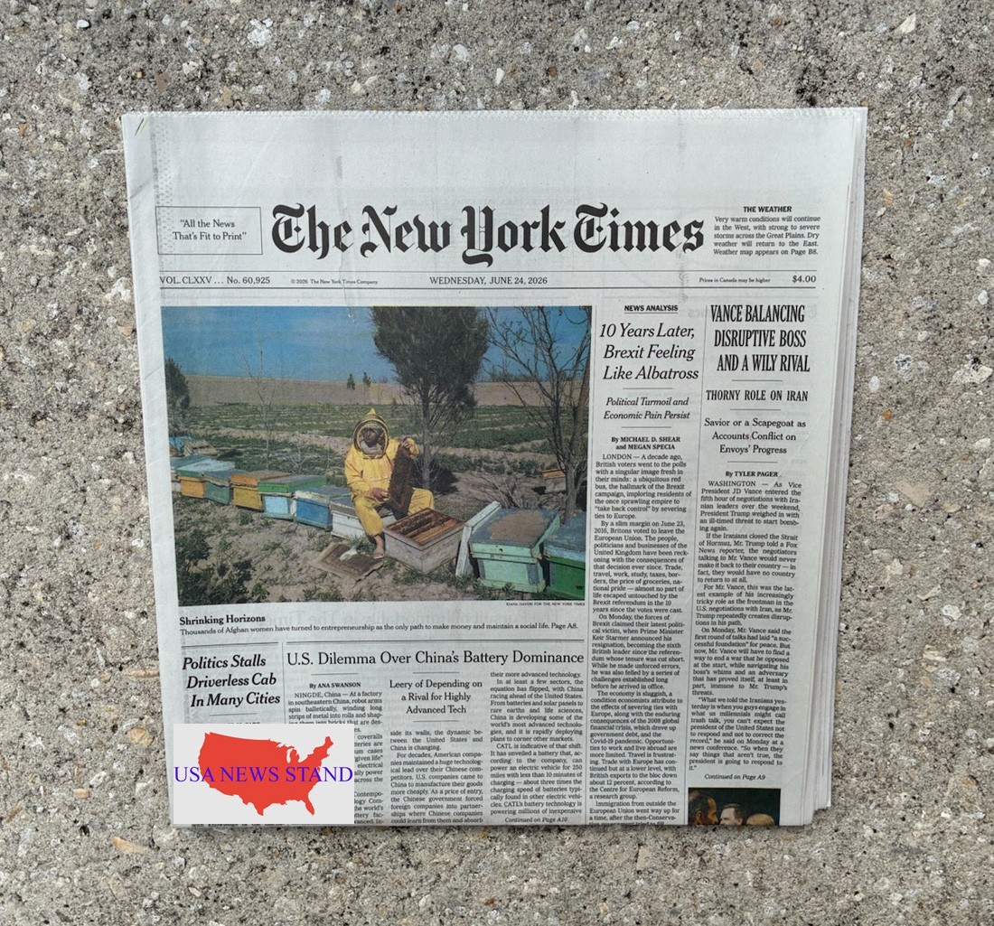 NEW YORK TIMES – WEDNESDAY JUNE 24, 2026 (DRIVERLESS CABS IN CITIES – BREXIT)