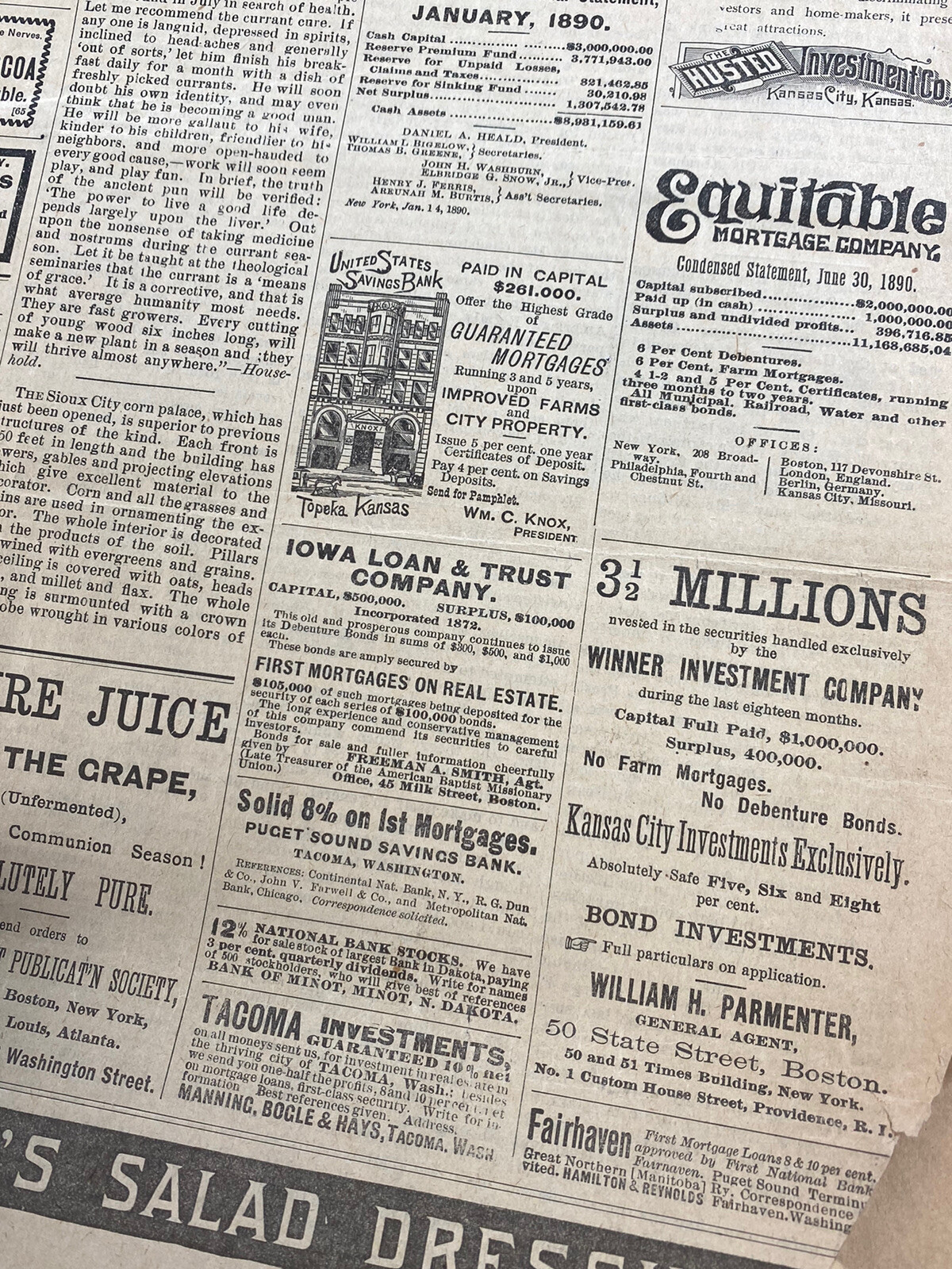 1890 Boston Newspaper “The Watchman” Many Interesting Ads & Articles, Catholic