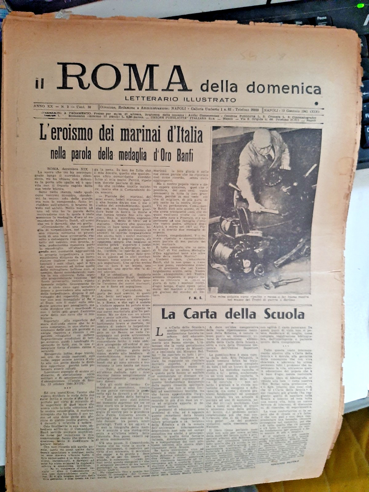 Rare Il ROMA della Domenica n 2 /1941 HEROISM SAILORS OF ITALY – BANFI