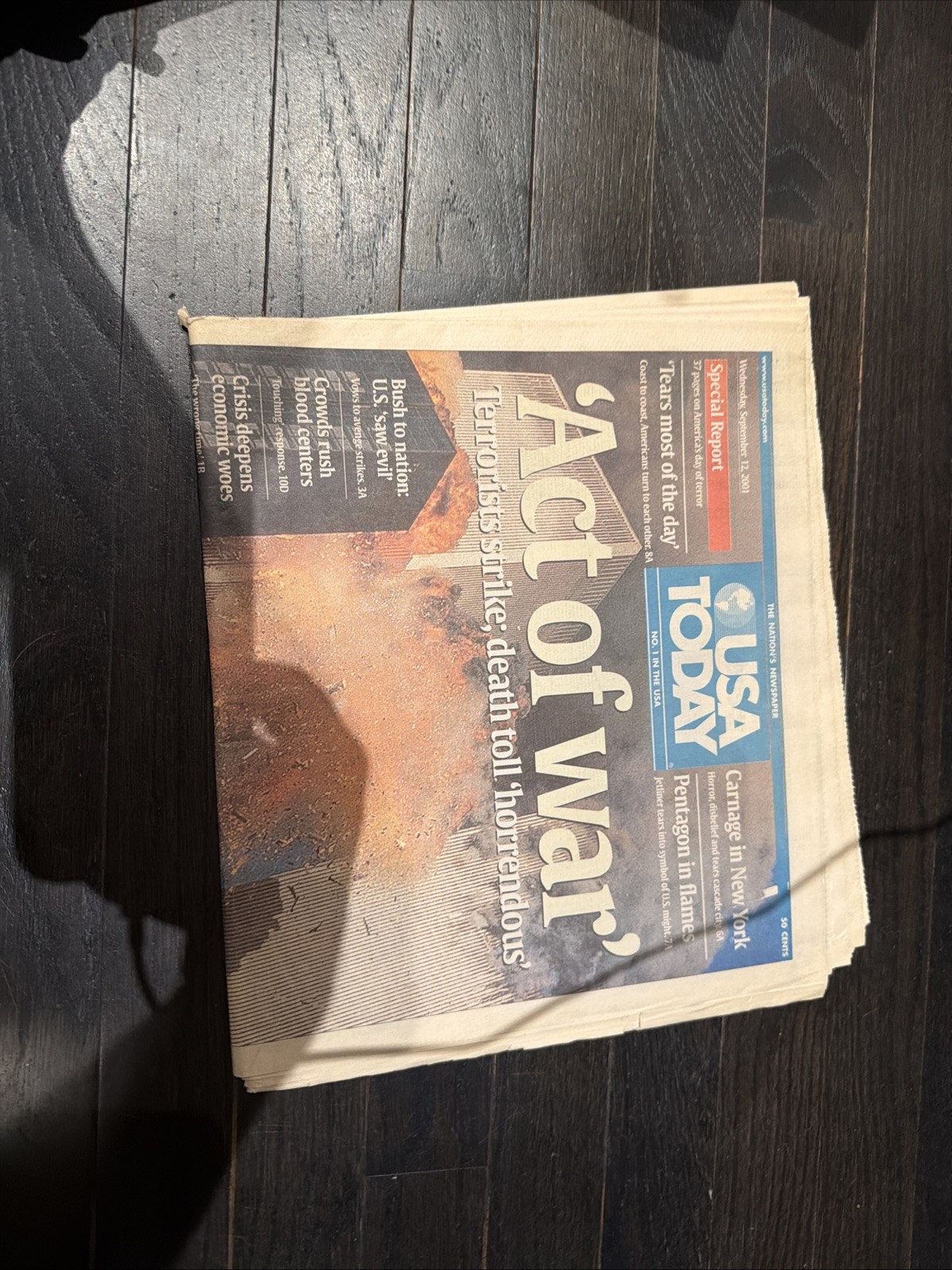 USA Today 9/11 September 11 2001 Newspaper ACT OF WAR Special Edition 9/12/2001