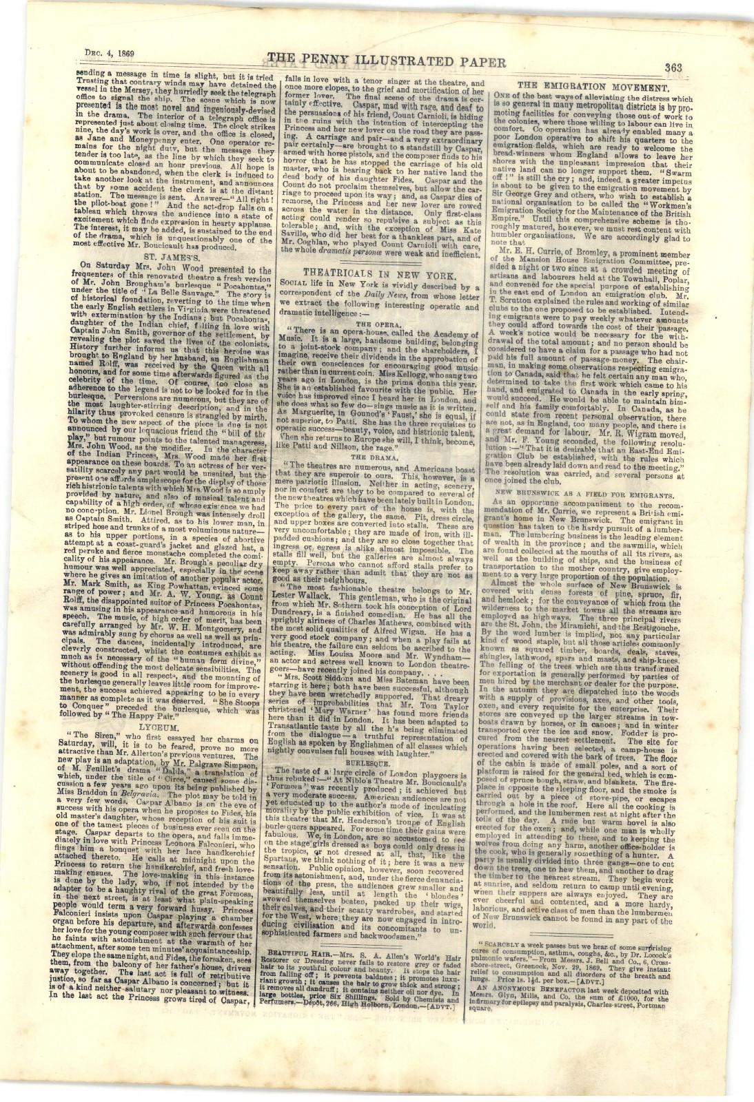 1869 Penny Ilustrated Paper, Slaves, Irish Problem, Wood Green Murders, Oz Meat