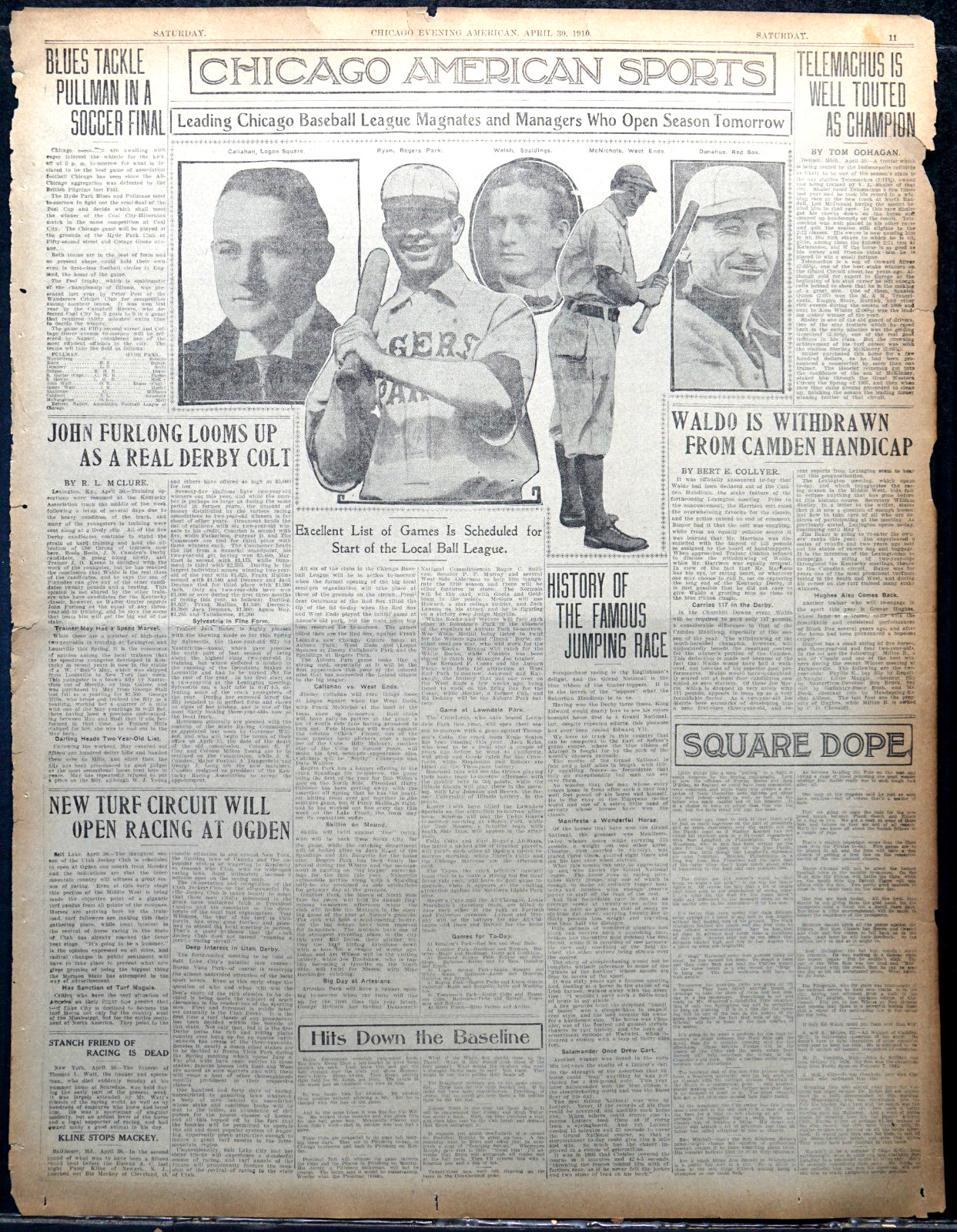 Rare 1910 Sports Page – Opening of Chicago Baseball Semi-Pro League