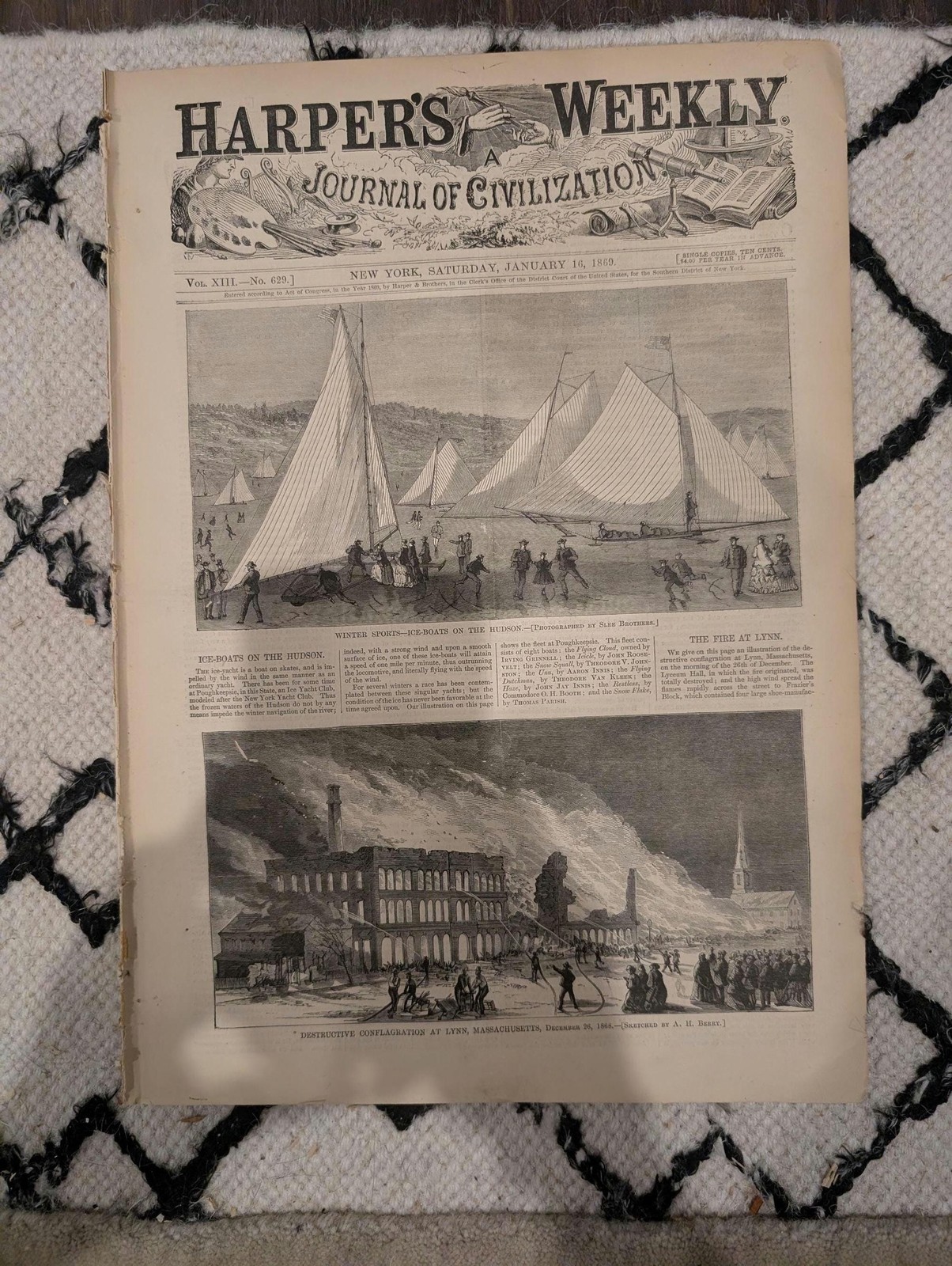 Harper’s Weekly, January 16, 1869 | Winslow Homer “Winter at Sea” | Ice Boats on