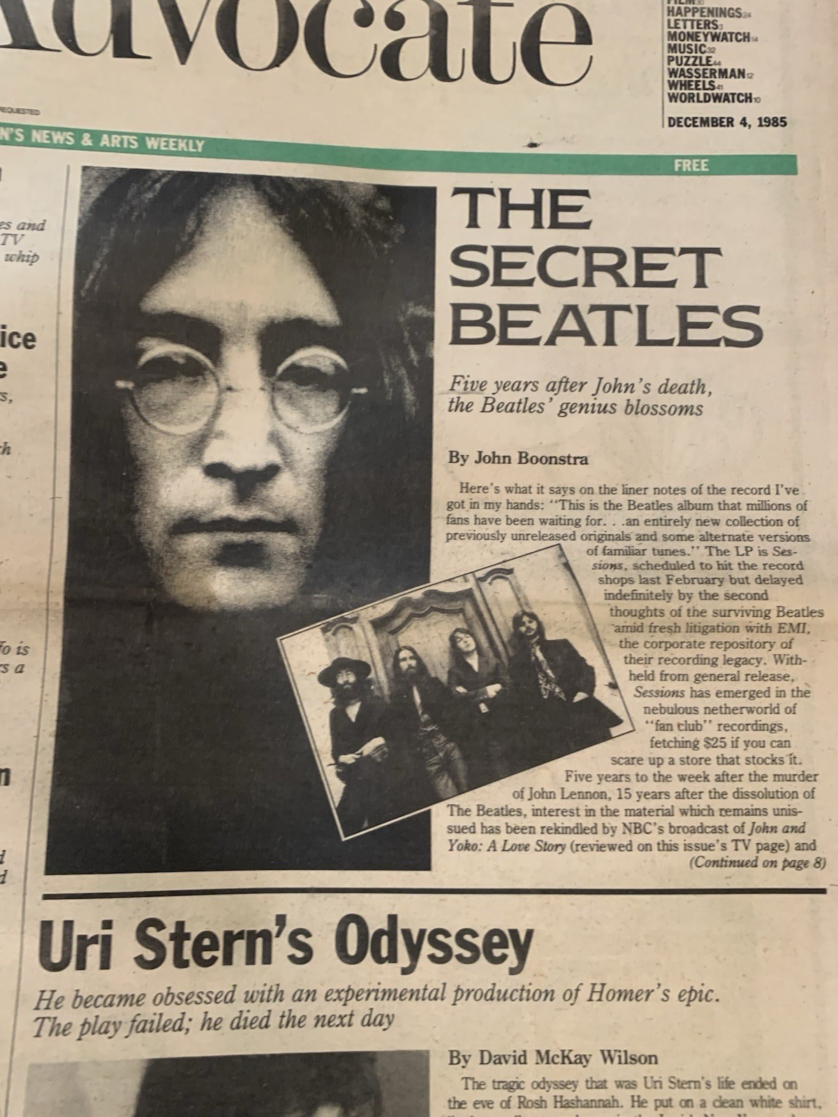 Vintage New Haven CT ADVOCATE newspaper Dec 4 1985 Beatles