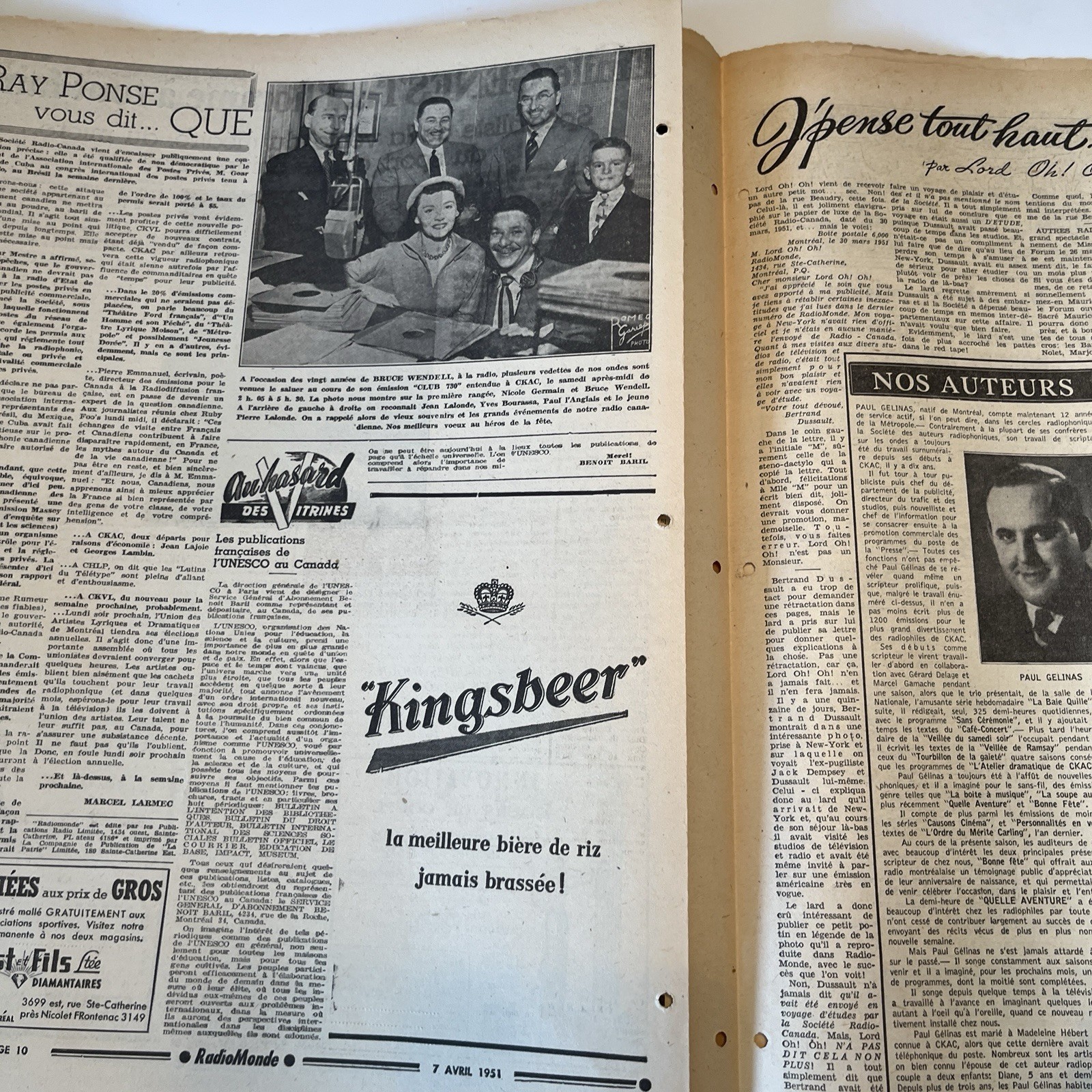 JEAN COUTU Radiomonde 1940’s Journal Radio-Canada Québec RARE