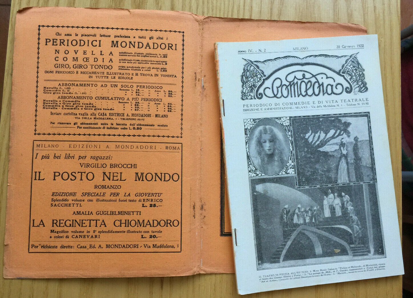 MONDADORI COMEDIA PERIODICO COMEDIA E VITA THEATRALE N° 2 1922 MOLIERE SOCKS