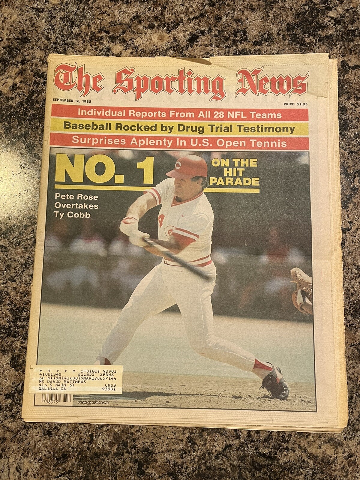 1985 Pete Rose Baseball Sporting News Newspaper. Cincinnati Reds