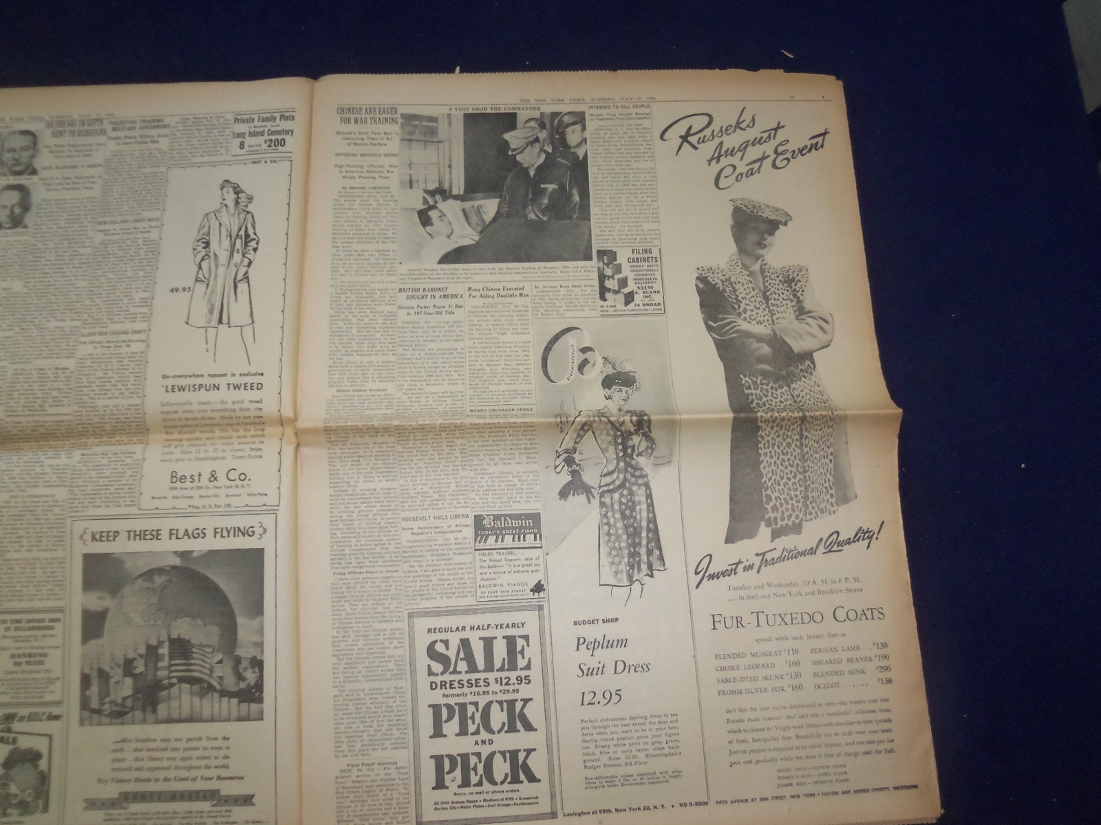 1943 JULY 27 NEW YORK TIMES – ITALY PUT UNDER MARTIAL LAW BY BADOGLIO – NP 6546