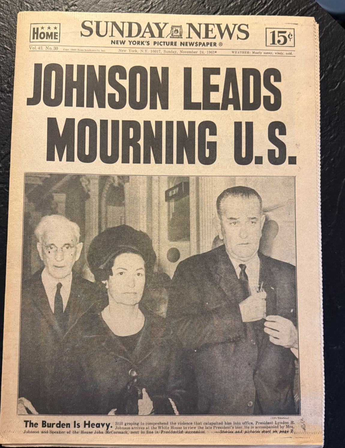NY Sunday News. November 24, 1963. Johnson Leads Mourning US. JFK Assassination