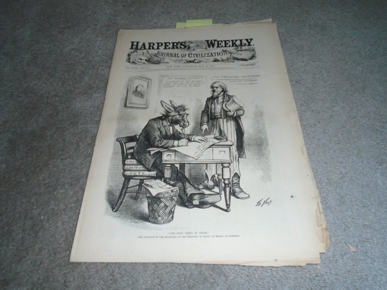 Harper’s Weekly May 28, 1874 T. Nast Cover Indian Grave Yellow Stone River