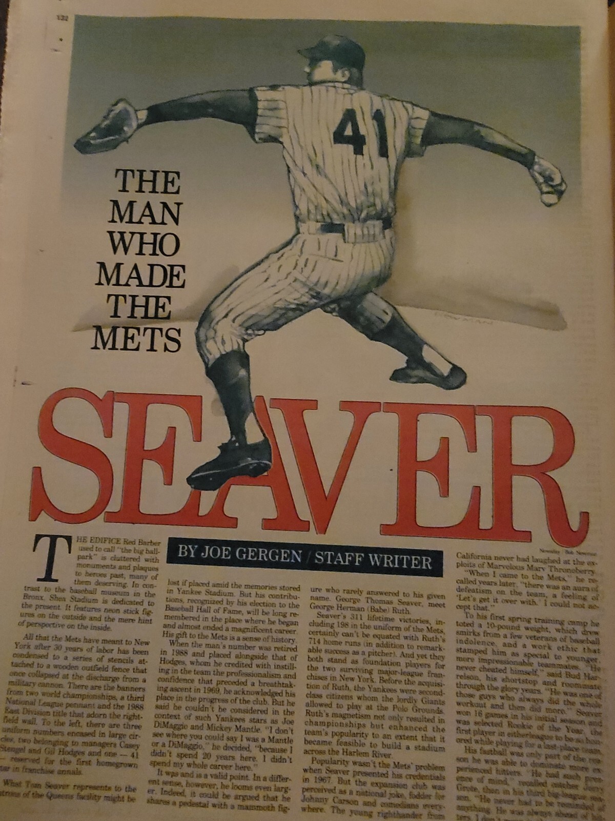 METS – TOM SEAVER – Voted Into BASEBALL HALL OF FAME – 1/8/92
