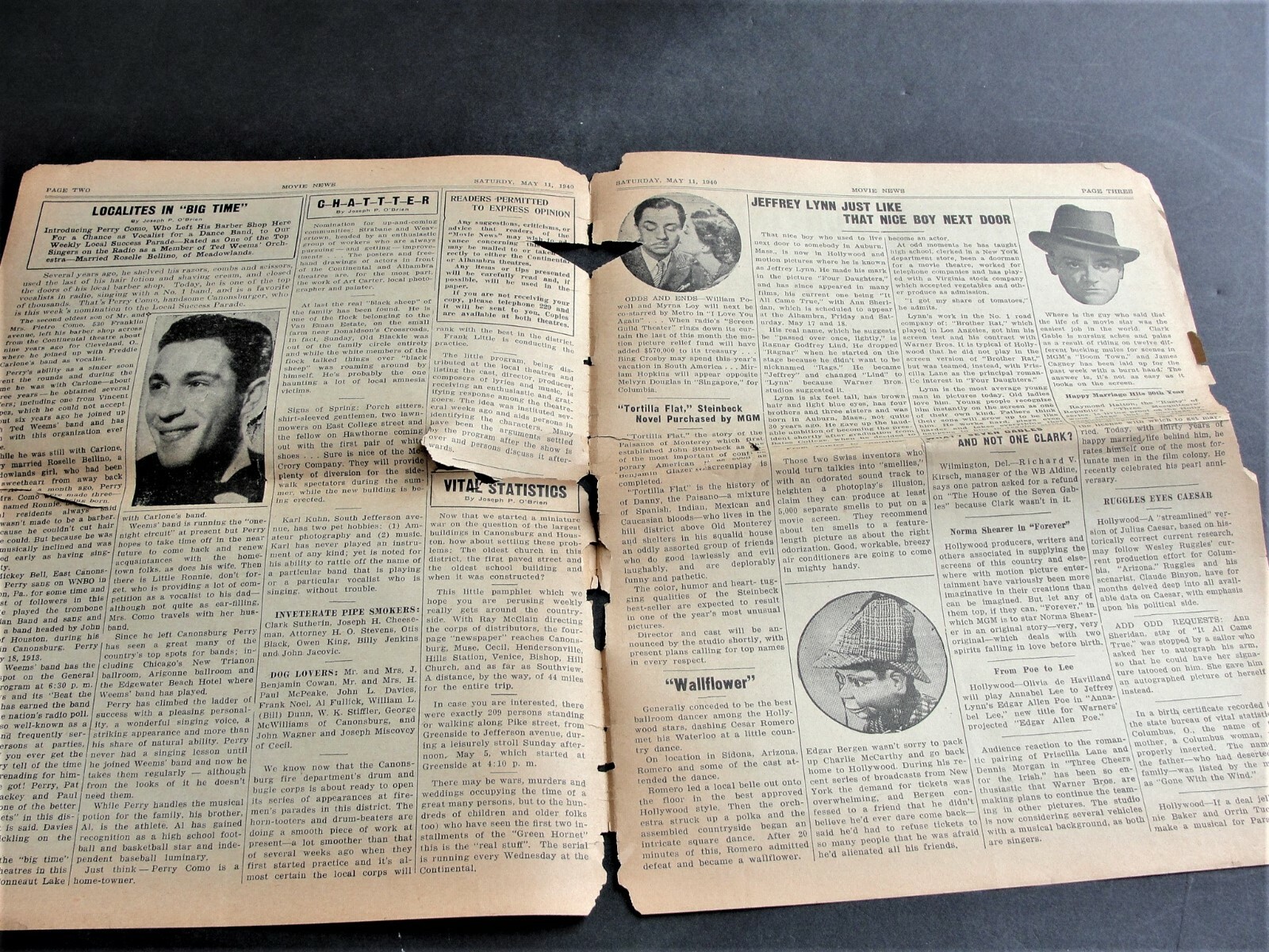 Vintage-Original 1940s Movie News & Ads.- Newspaper Set of (6). RARE.