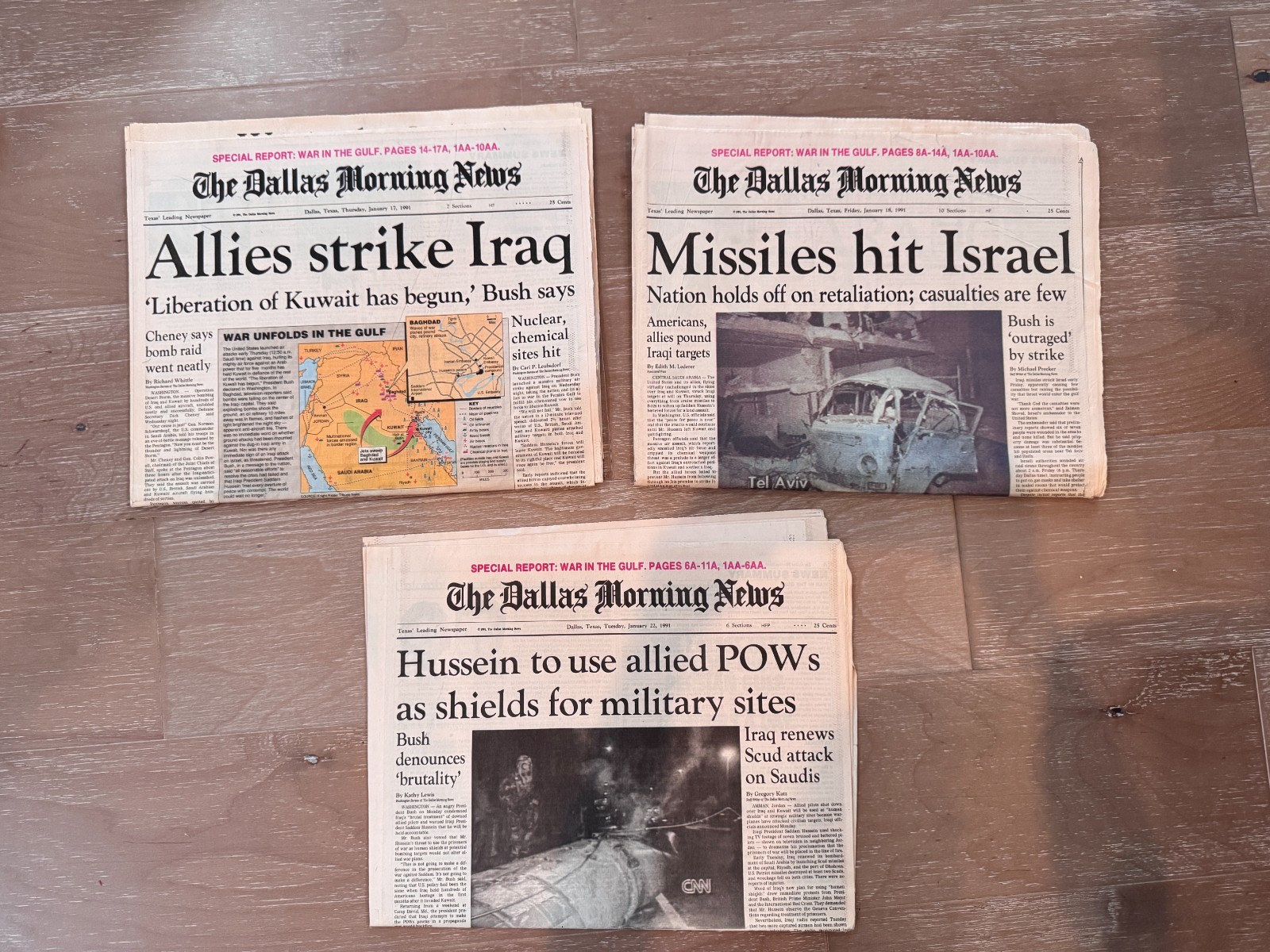 Historic 1991 Dallas Morning News Lot 3 Desert Storm Gulf War Jan 17 18 Headline