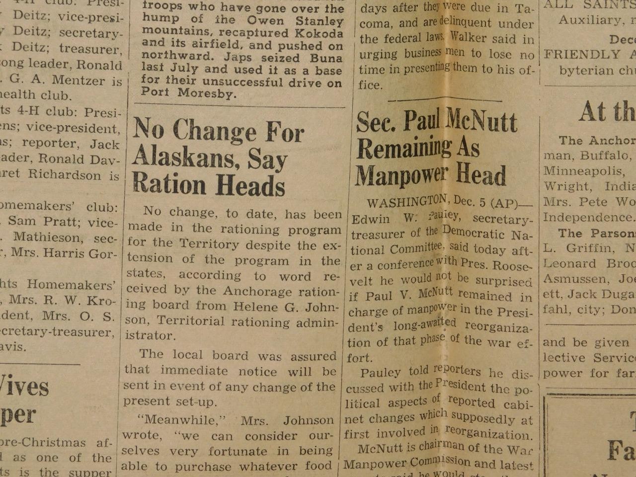 Dec 3 1945 Anchorage Alaska WW2 Newspaper Shatolik Dog Teams Air Plane Crash