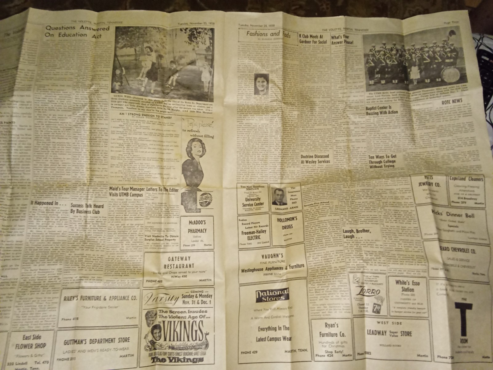 Martin Tennessee November 25, 1958 “The Volette” Newspaper