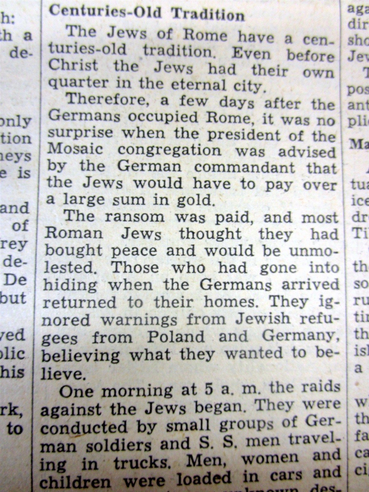 1943 WW II newspaper NAZI FORCES HUNT down JEWS IN ROME Italy durngTHE HOLOCAUST