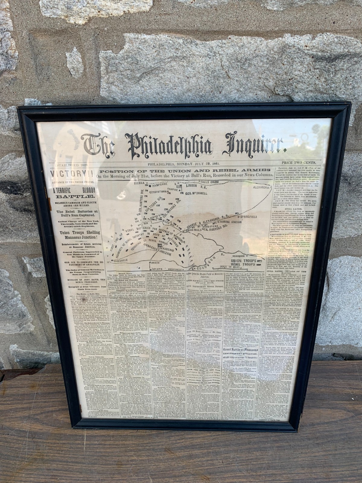 Antique July 1861 The Philadelphia Inquirer Newspaper Framed Page Battle News