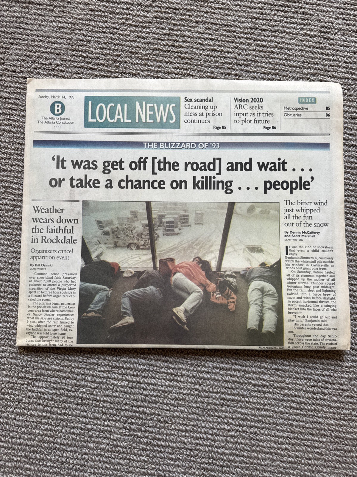 Blizzard of ’93 Atlanta Journal Constitution Newspaper Mar 14, 1993