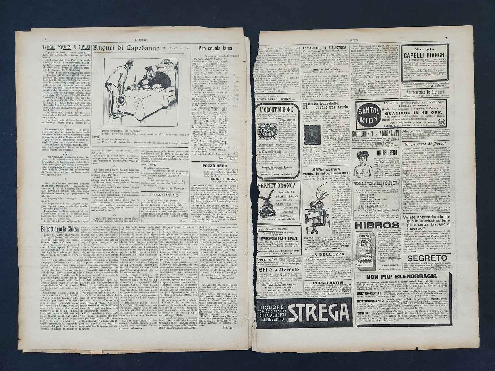 1908 antique L’ASINO socialist anti-catholic satire 4 issues ITALIAN NEWSPAPERS