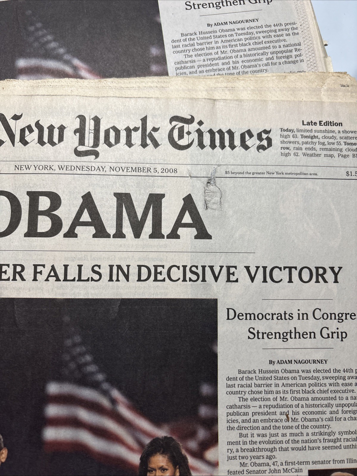 Obama Election Win Lot Of 3 Copies New York Times Newspaper Issue Nov. 5th 2008