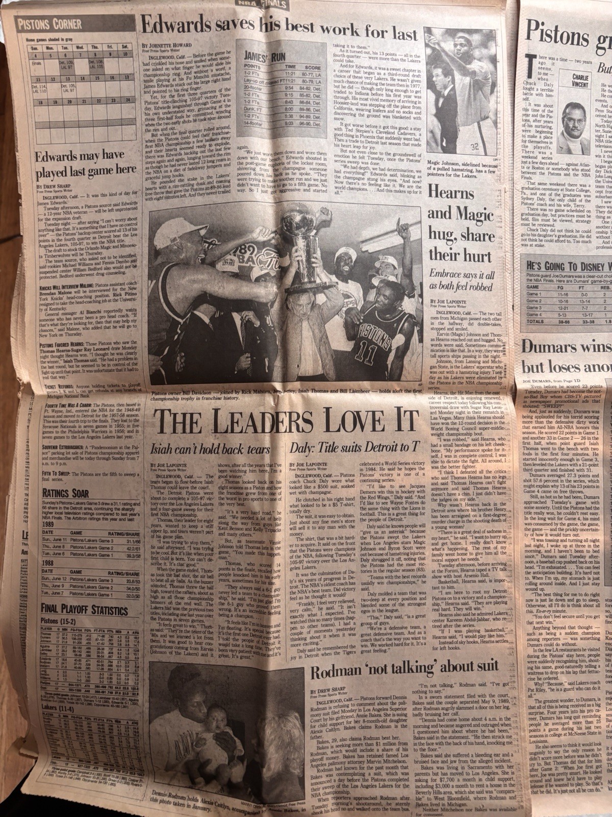 Detroit Free Press Sports Section June 14 1989 Detroit Pistons NBA Champs