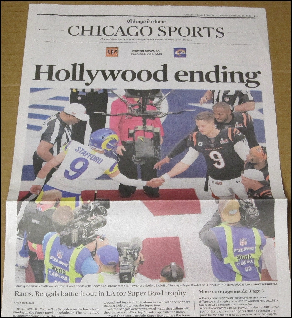 2/14/2022 Chicago Tribune Super Bowl LVI Rams Bengals Matt Stafford Joe Burrow
