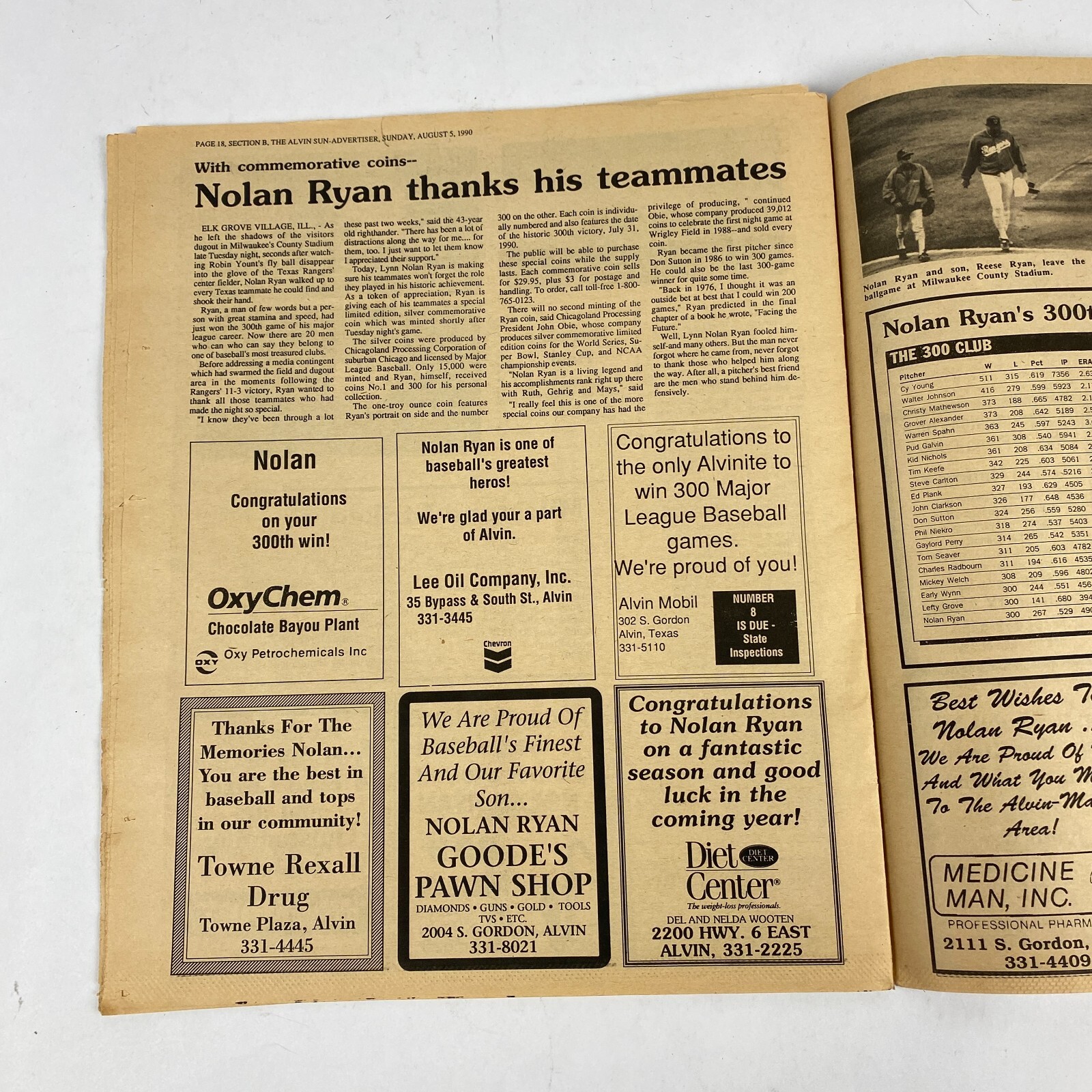 Alvin Sun Advertiser Newspaper Nolan Ryan Baseball Commemorative Edition 1990