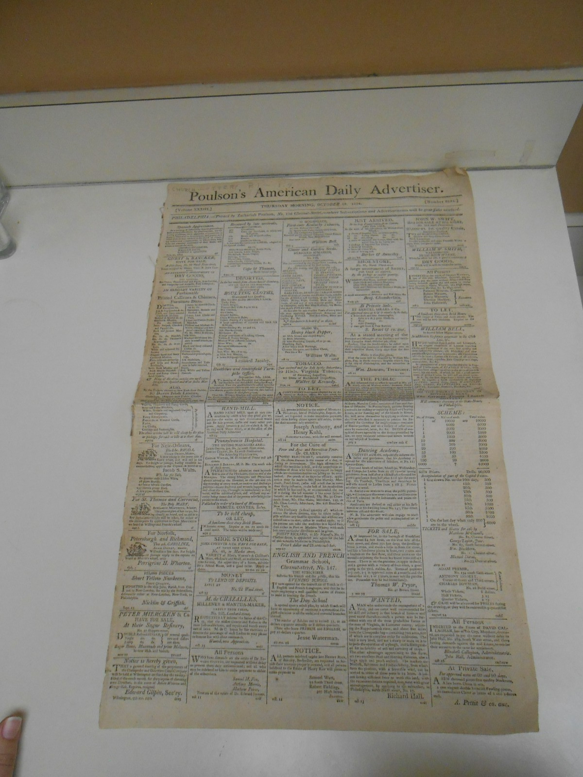 1804 Poulson’s American Daily Advertiser, Philadelphia – 2 Ads Samuel Israel