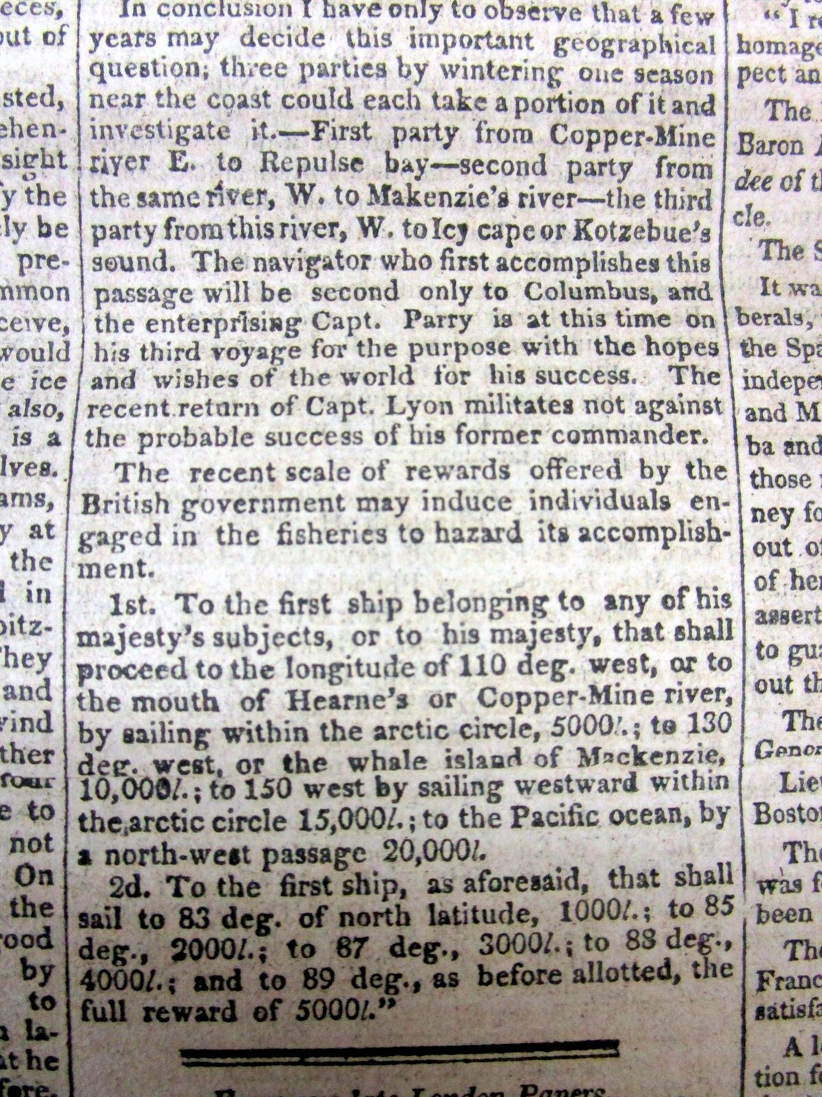 1825 newspaper w long essay on the EARLY SEARCH for a maritime NORTHWEST PASSAGE