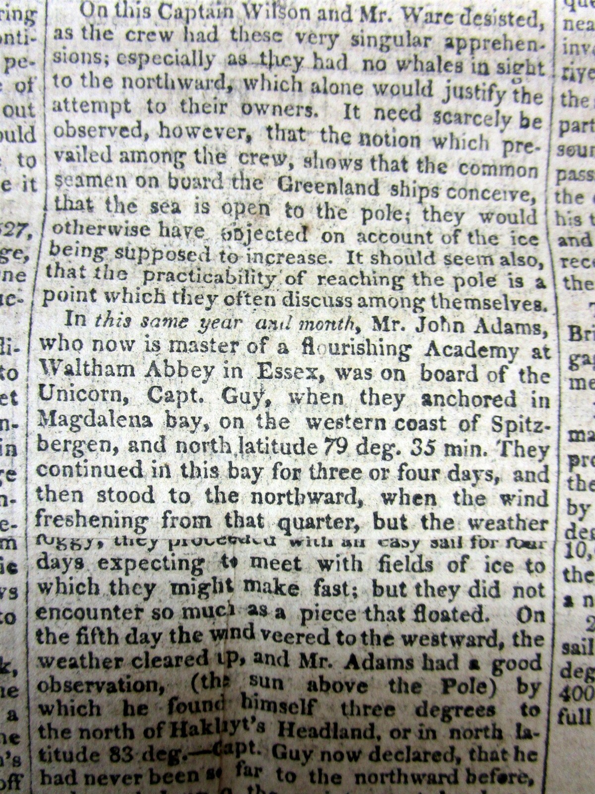 1825 newspaper w long essay on the EARLY SEARCH for a maritime NORTHWEST PASSAGE