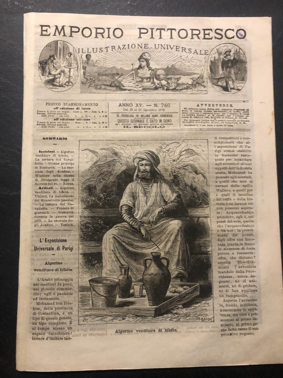Picturesque Emporio 746 1878 ENGRAVINGS woodcuts Algeria Torture Brass Bismark