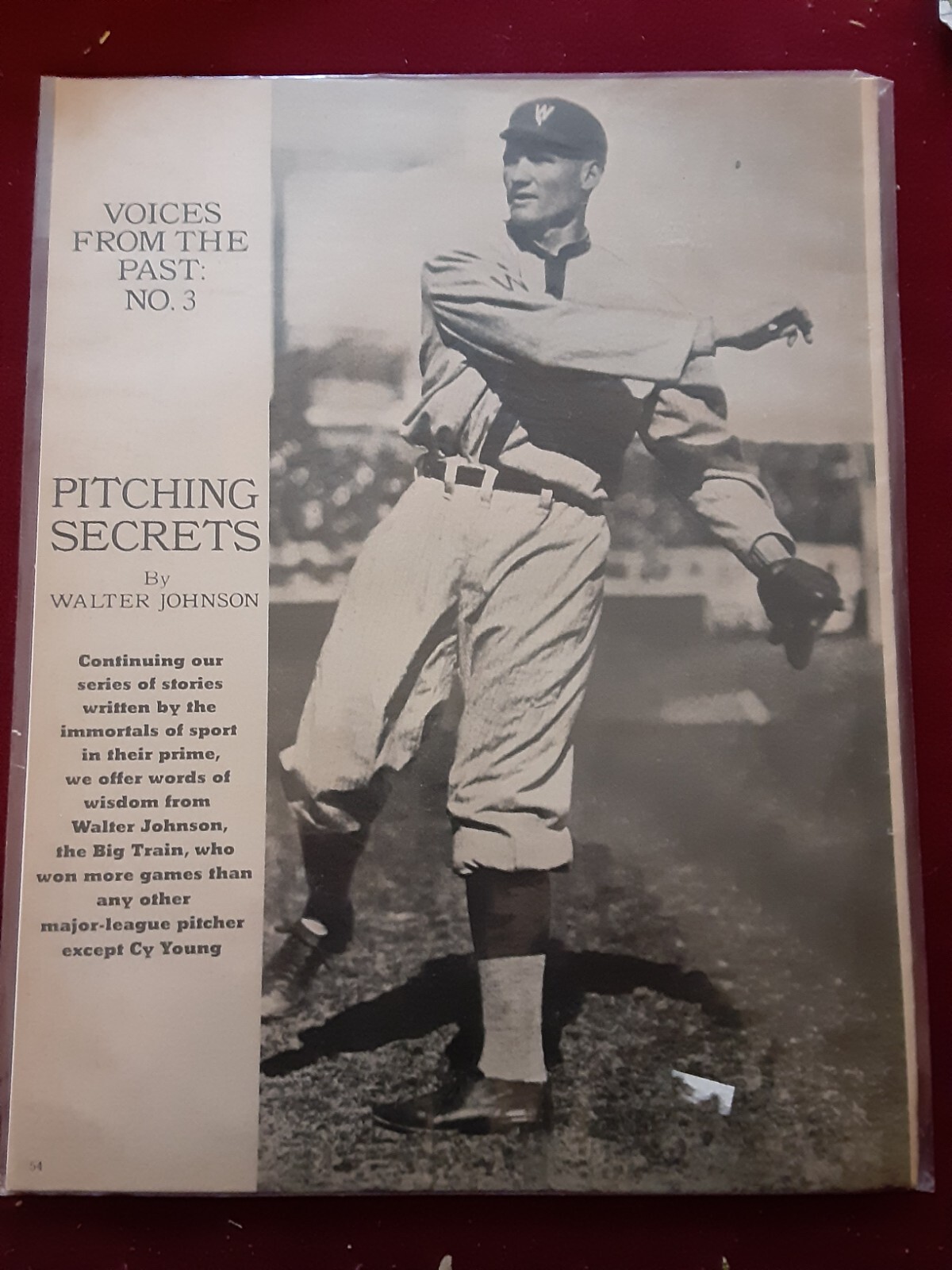 VOICES FROM THE PAST NO.3 WALTER JOHNSON MLB BASEBALL NEWS PAPER ARTICLE RARE