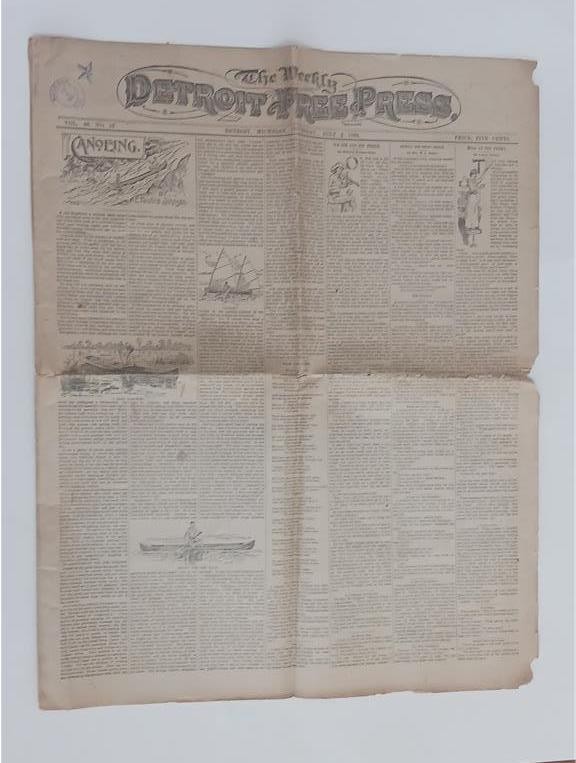WEEKLY DETROIT FREE PRESS NEWSPAPER JULY 2 1891 CANOEING ARTICLES RELIGION ADS