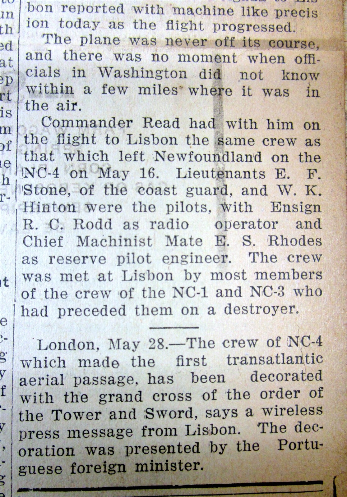 2 1919 newspapers NC-4 AIRPLANE becomes 1st Complete flight over Atlantic Ocean