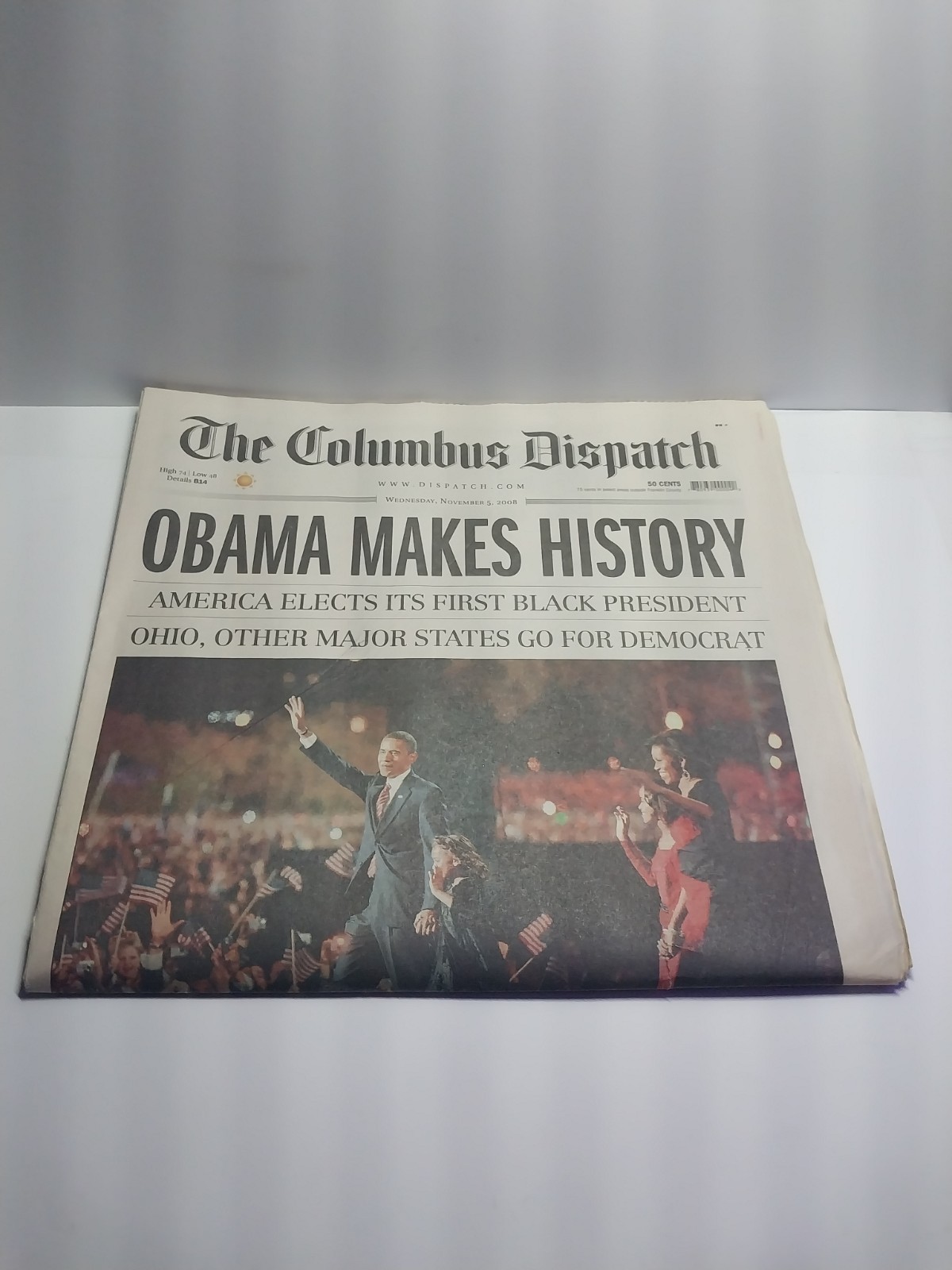 obama wins newspaper Columbus Dispatch November 5, 2008 G25
