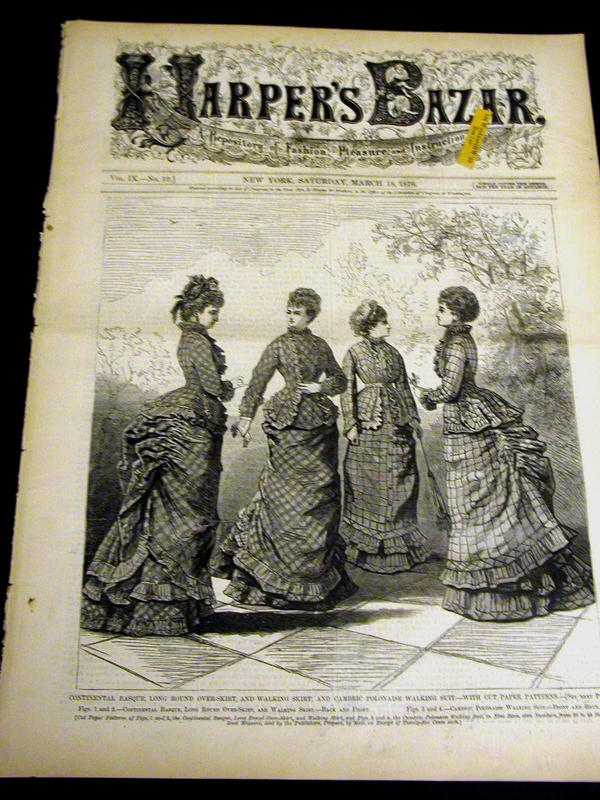 Harper’s Bazar March 18, 1876 VICTORIAN FASHIONS LADIES BALL GOWNS WALKING SUITS