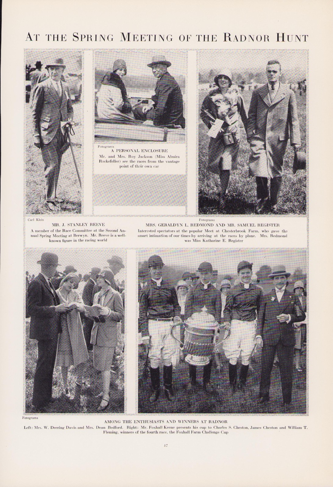 Radnor Hunt Spring Meet Berwyn J. Stanley Reeve Foxhall Keene Challenge Cup 1929