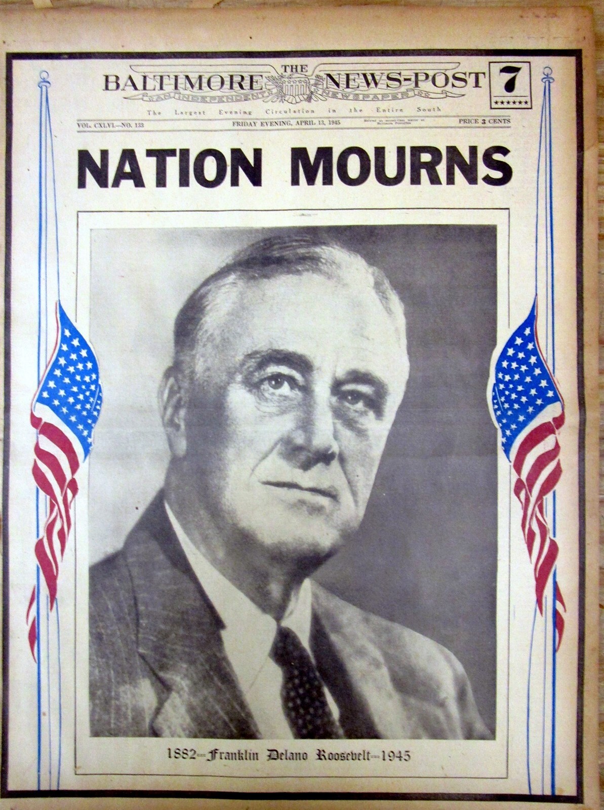 Best 1945 display newspaper – The sudden DEATH of PRESIDENT FRANKLIN D ROOSEVELT