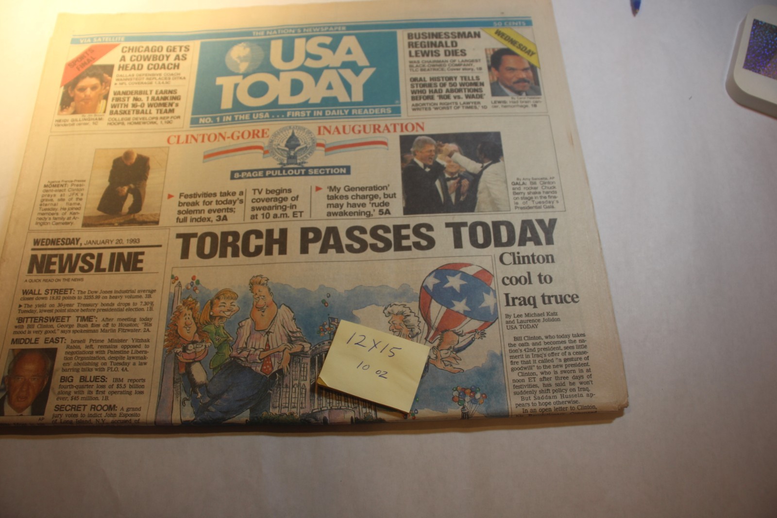 1992 Bill Clinton Inauguration USA Today Newspaper torch passes today vintage